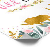 Eén Wilde Jaar Roze Gold Safari Birthday Sign Poster (Hoek)