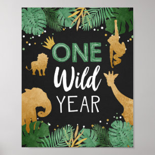 Eén Wilde Jaar Safari Dieren Goud Eerste Dag Poster