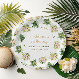 Een Wilde Komt Op Weg Jungle Bladeren Baby Shower Papieren Bordje