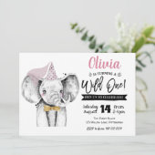 Een wilde olifant | Meisje 1e Verjaardag uitnodigi Kaart (Staand voorkant)