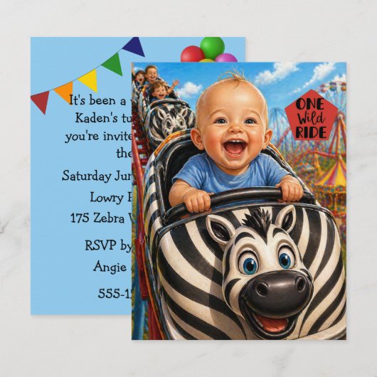 Één wilde rit feest digitale download uitnodiging (Voorkant / Achterkant)