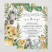 Een Wilde Safari Jungle Dieren Baby Shower Kaart (Voorkant / Achterkant)