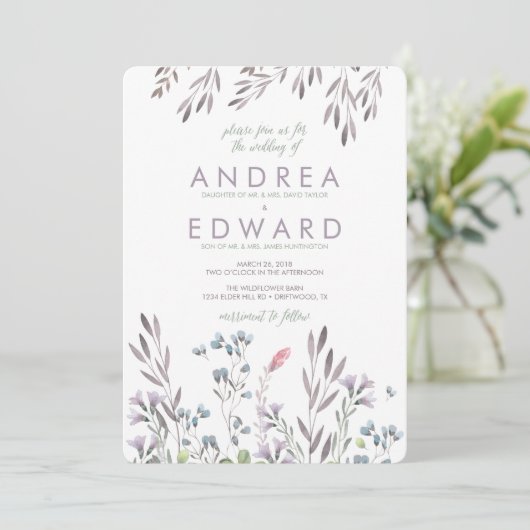 Een Wildflower bruiloft Kaart (Staand voorkant)