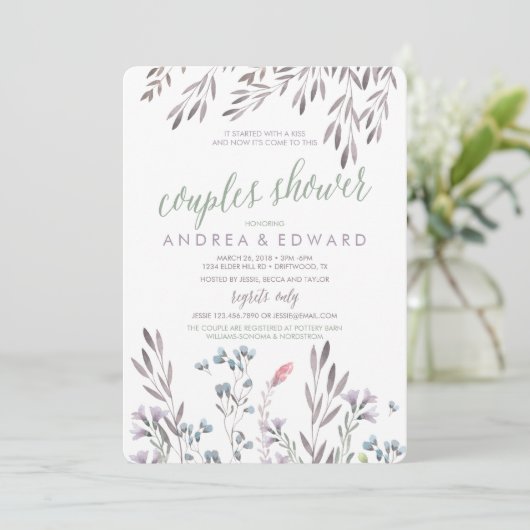 Een Wildflower bruiloft koppels douche uitnodiging (Staand voorkant)