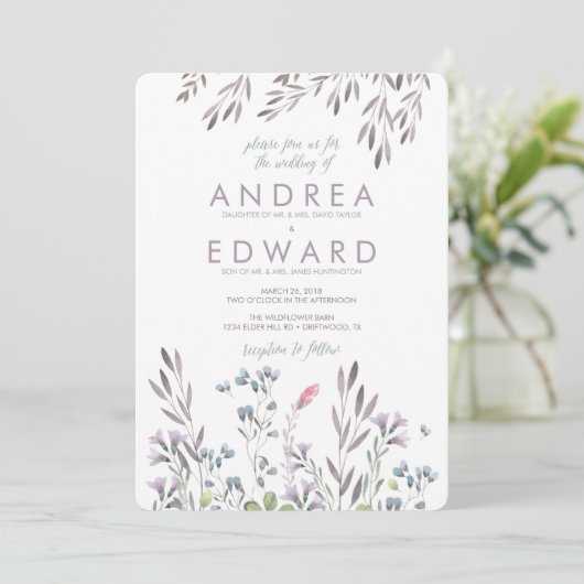 Een Wildflower bruiloft v2 Kaart (Staand voorkant)