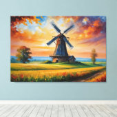 Een windmolen in een veld canvas afdruk (Insitu (Houten vloer))