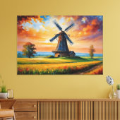 Een windmolen in een veld canvas afdruk (Insitu (Woonkamer))