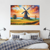 Een windmolen in een veld canvas afdruk (Insitu (Slaapkamer))