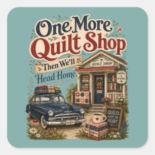 Één Winkel Meer Vintage Cottage Quilt Scene Vierkante Sticker