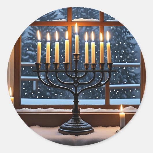 Een winter Hanukka-avond Ronde Sticker (Voorkant)