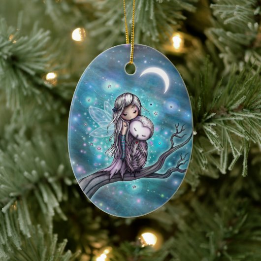 Een Winter Night Fairy and Owl Fantasy Art Keramisch Ornament (Boom)