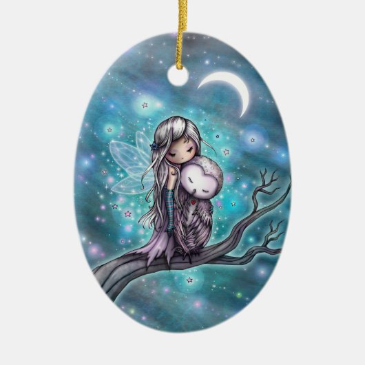 Een Winter Night Fairy and Owl Fantasy Art Keramisch Ornament (Voorkant)