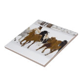 Een winter schilderachtig van hardlooppaarden tegeltje (Zijkant)