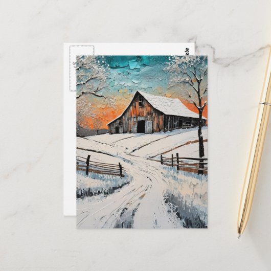 Een winter schuur briefkaart (Voorkant / Achterkant in situ)