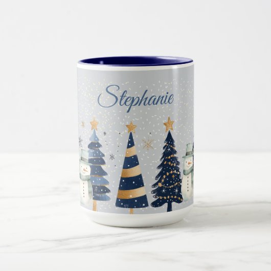 Een Winter Wonderland - Twee Sneeuwmannen - Blauw  Mok (Midden)