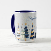 Een Winter Wonderland - Twee Sneeuwmannen - Blauw Mok (Voorkant links)