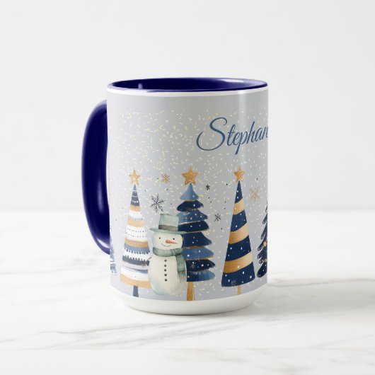 Een Winter Wonderland - Twee Sneeuwmannen - Blauw Mok (Voorkant links)