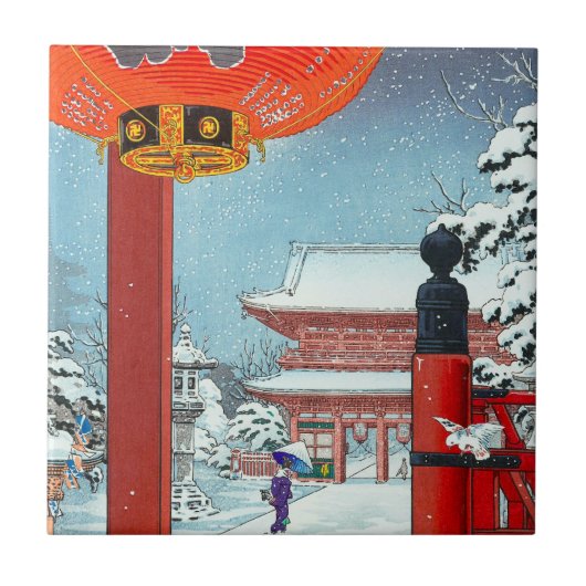 Een winterdag in de Temple Asakusa Tsuchiya Koits Tegeltje (Voorkant)