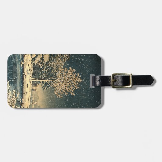 Een winterdag op de Sumida rivier in Japan Bagagelabel (Voorkant horizontaal)