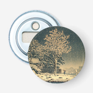 Een winterdag op de Sumida-rivier in Japan Button Flesopener