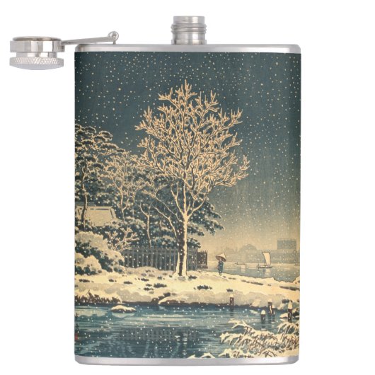 Een winterdag op de Sumida rivier in Japan Heupfles (Geopend)