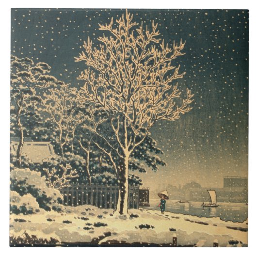 Een winterdag op de Sumida rivier in Japan Tegeltje (Voorkant)