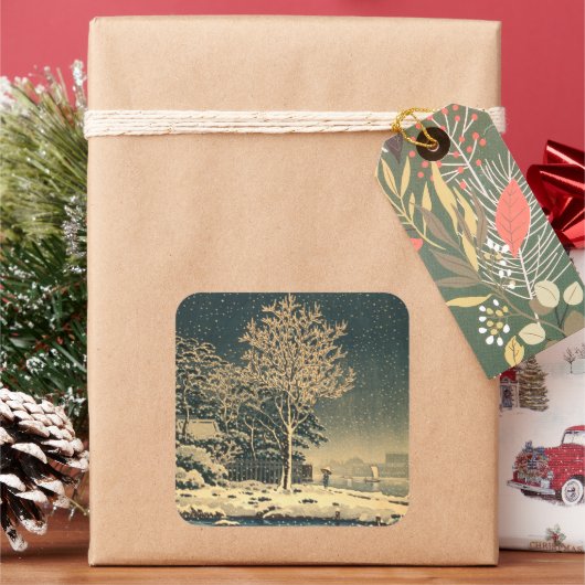 Een winterdag op de Sumida rivier in Japan Vierkante Sticker (Feestdagen)