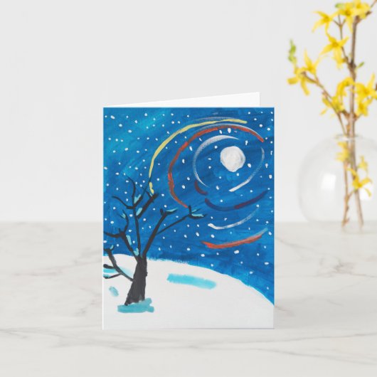 Een winternacht kaart (Gele Bloem)