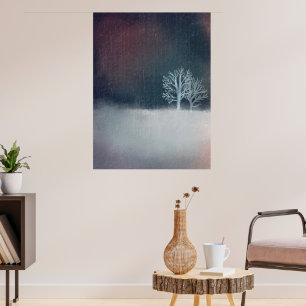 Een winternacht witte sneeuwboom poster