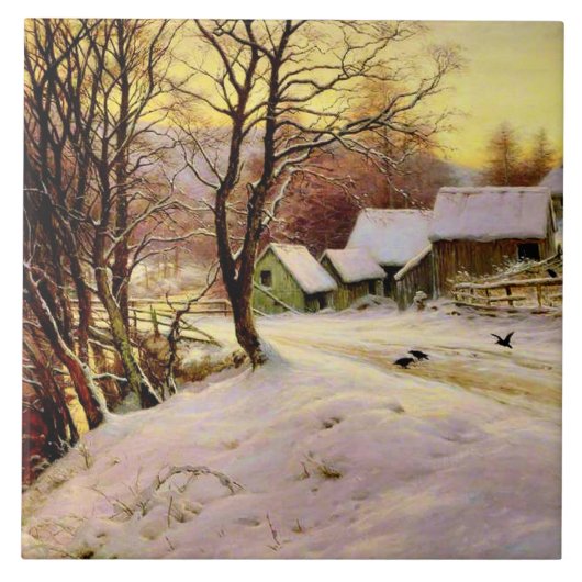 Een winterochtend, een mooi kunstschilderij, tegeltje (Voorkant)