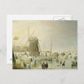 Een winterscène met skaters van een windmolen briefkaart (Voorkant / Achterkant)