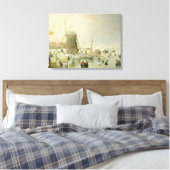 Een winterscène met skaters van een windmolen canvas afdruk (Insitu (Slaapkamer))