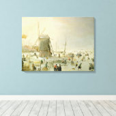 Een winterscène met skaters van een windmolen canvas afdruk (Insitu (Houten vloer))