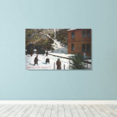 Een winterscène, volwassenen die in sneeuw spelen canvas afdruk (Insitu (Houten vloer))