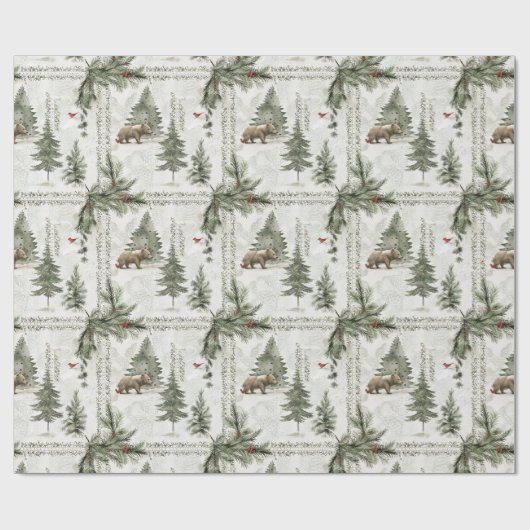 Een winterse bosscène met een Beer en een rode vog Cadeaupapier (Vlak)