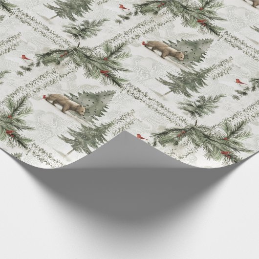 Een winterse bosscène met een Beer en een rode vog Cadeaupapier (Hoek)