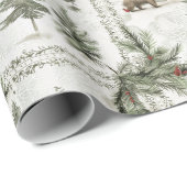 Een winterse bosscène met een Beer en een rode vog Cadeaupapier (Rol Hoek)