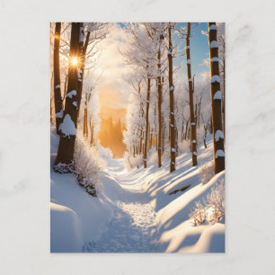 Een winterwonderland wacht op u op deze sneeuwbede briefkaart