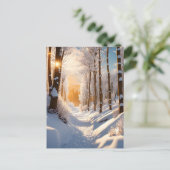 Een winterwonderland wacht op u op deze sneeuwbede briefkaart (Staand voorkant)