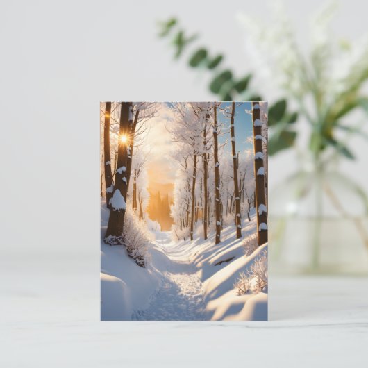 Een winterwonderland wacht op u op deze sneeuwbede briefkaart (Staand voorkant)