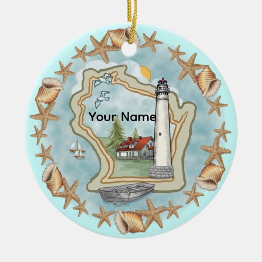 Een Wisconsin Shells Vuurtoren Ornament (Voorkant)