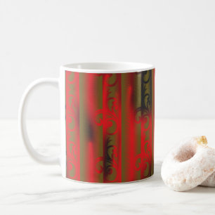Een wit en bruin gestreept behang met een patroon koffiemok
