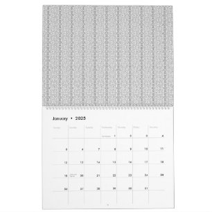 Een wit en grijs behang met een patroon erop kalender
