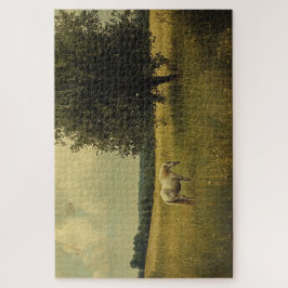 Een wit paard dat op een veld graast legpuzzel