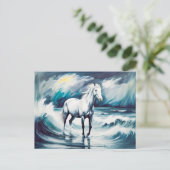Een wit paard in een stormachtig Zee Briefkaart (Staand voorkant)