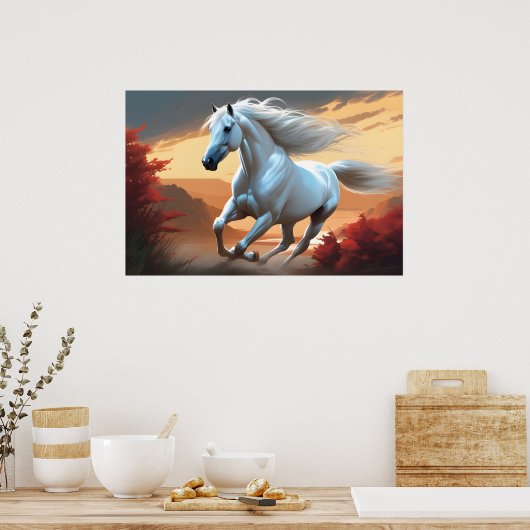 Een wit paard poster (Keuken)
