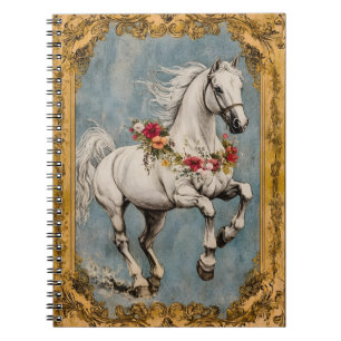 Een wit paard versierd met een bloemenguirlande, notitieboek