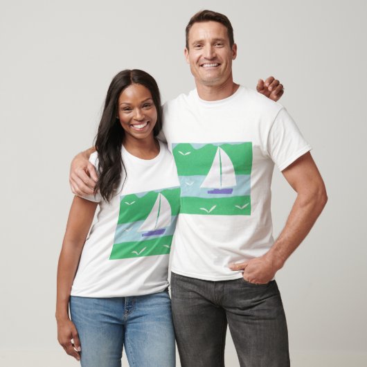 Een wit T-shirt met een Sailboat Design (Unisex)