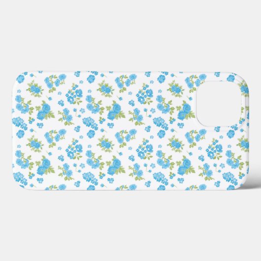 Een witte achtergrond met blauwe bloemen en groene Case-Mate iPhone case (Achterkant (horizontaal))