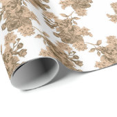 Een witte achtergrond met bruine bloemen erop cadeaupapier (Rol Hoek)